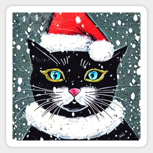 Black Cat Santa Hat Sticker